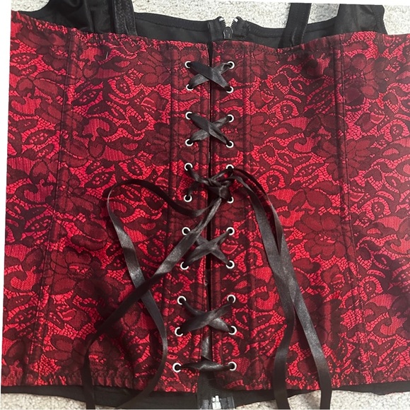 Red Black Lace Corset Bustier Top Gothic Lingerie Plus Size 4XL - Picture 9 of 10